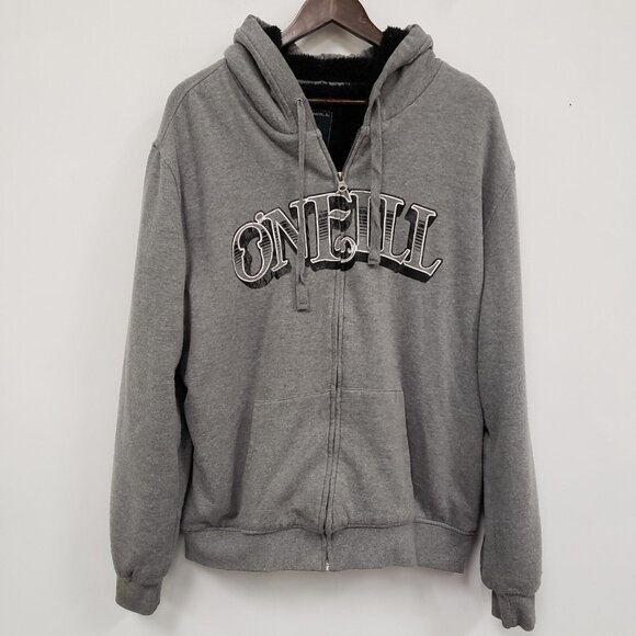 O'neill Mens Y2K Sherpa‎ Lined Full Zip Hoodie Size XL Gray Skater Surf Beach - Picture 1 of 15